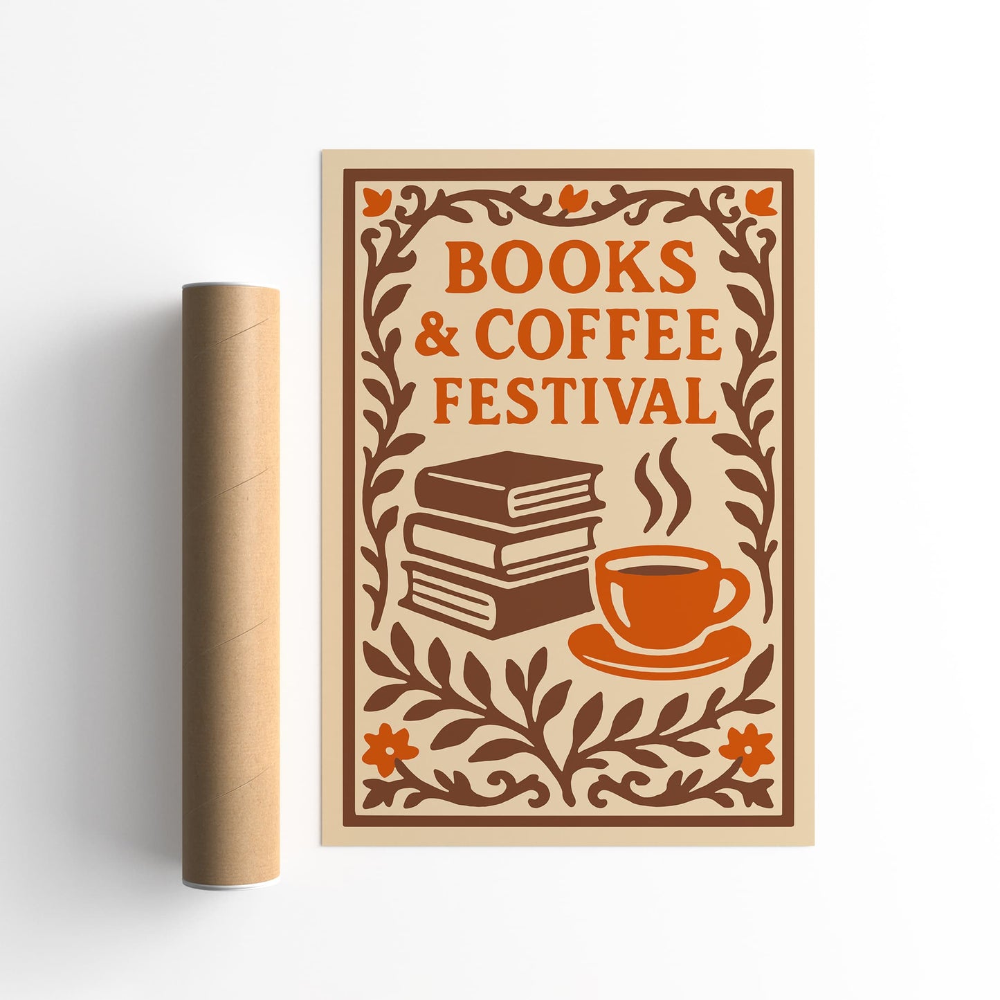 Books & Coffee Festival Poster - Elegant Wall Art for Kitchen