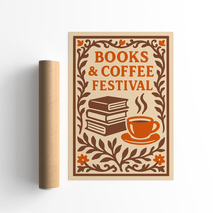 Books & Coffee Festival Poster - Elegant Wall Art for Kitchen