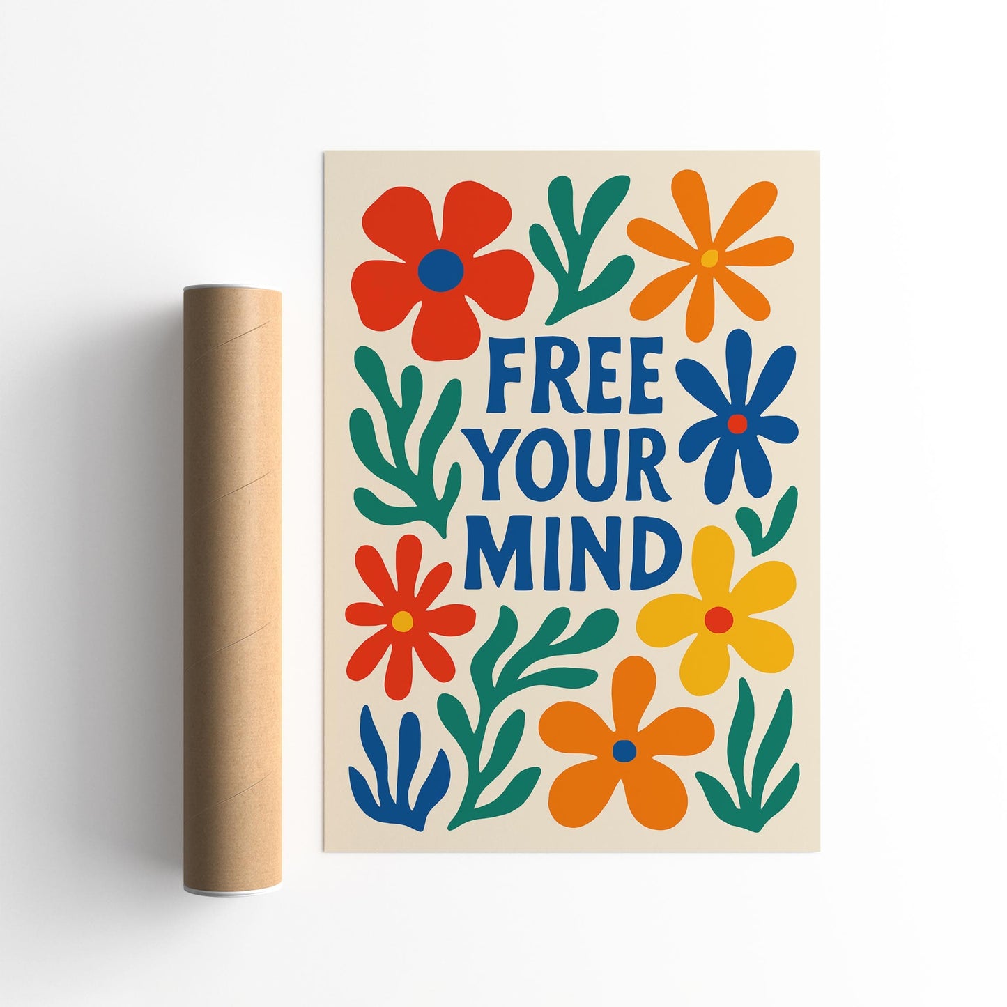 Free Your Mind Quote Colorful Floral Poster