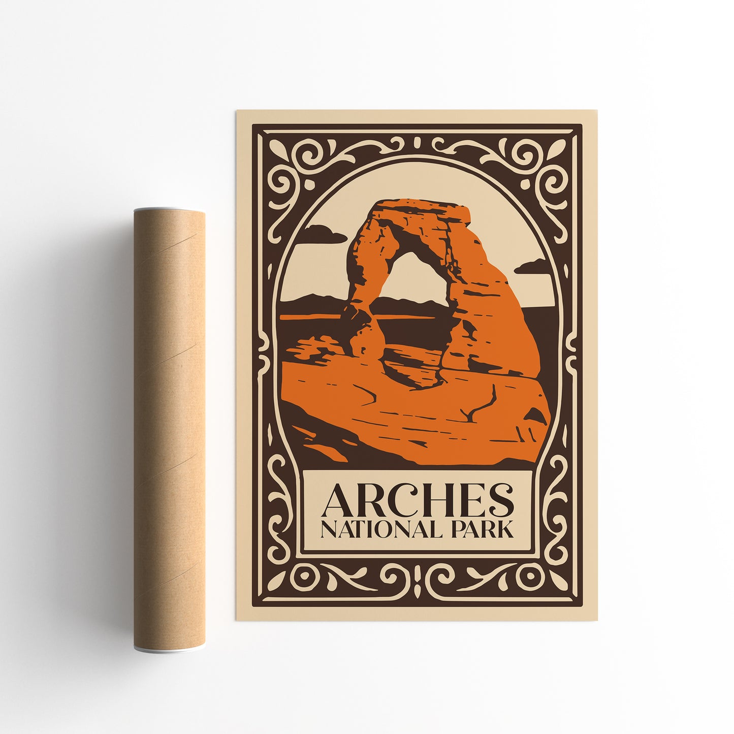 Arches National Park Poster - Brown & Orange Travel USA Art Print