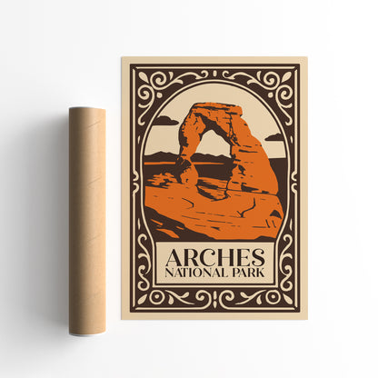 Arches National Park Poster - Brown & Orange Travel USA Art Print