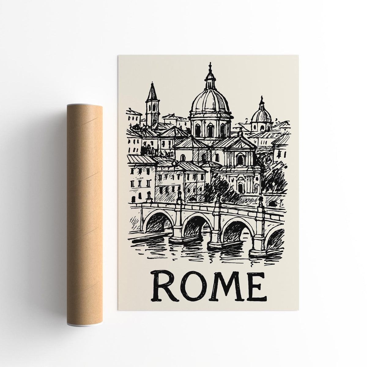 Rome Italy Black Ink Sketch Art Poster