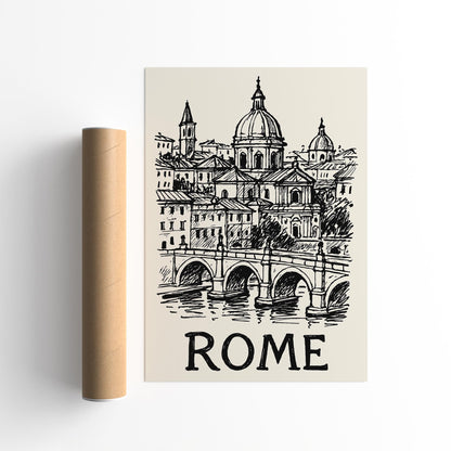 Rome Italy Black Ink Sketch Art Poster