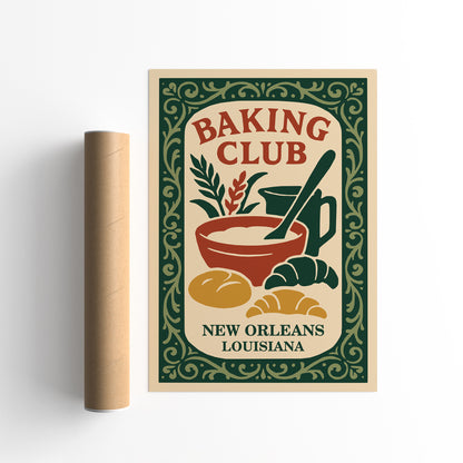 Baking Club New Orleans Poster - Louisiana Kitchen Wall Art