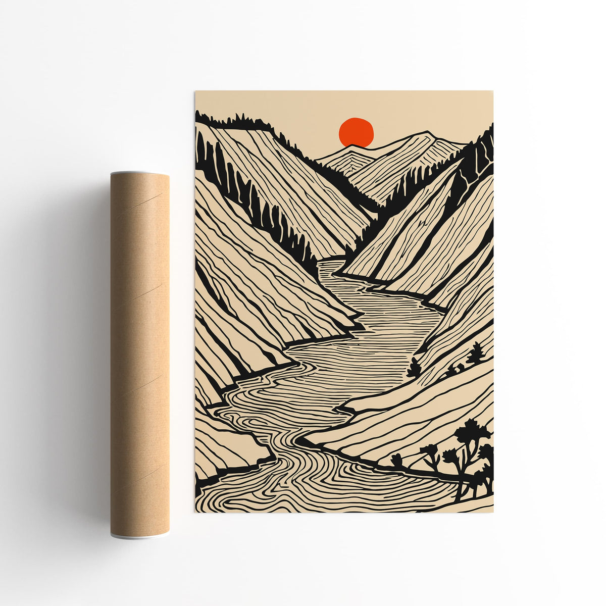 Black Line Art Landscape Poster