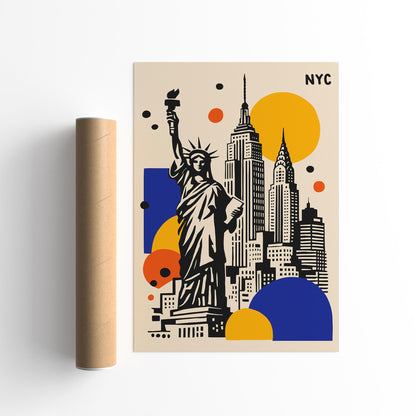 NYC Travel Poster – Modern Cityscape Wall Art Print