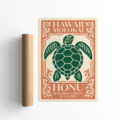 Hawaii Molokai Honu Turtle Poster