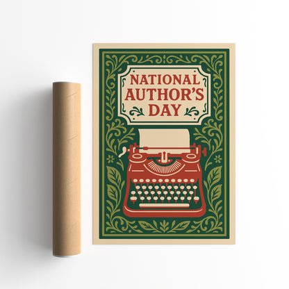 National Authors Day Poster - Literary Art Print in Vintage Rococo Style