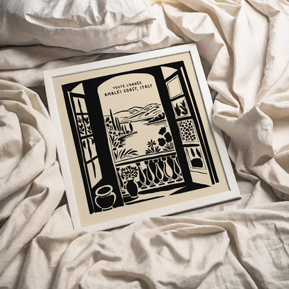 Amalfi Coast Black Ink Square Wall Art Print