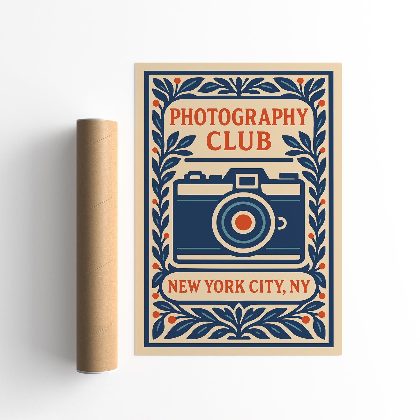 Photography Club NYC Poster – Blue Camera Floral Print