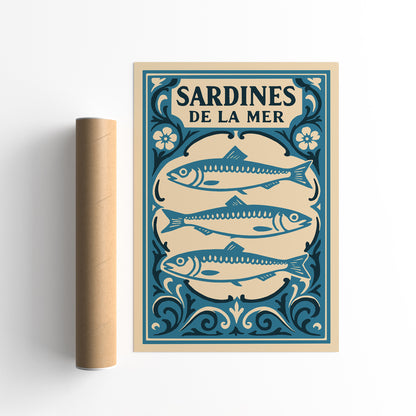 Sardines De La Mer Blue Nautical Poster 2026