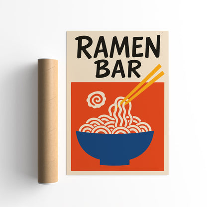 Ramen Bar Red Blue Modern Japanese Food Poster