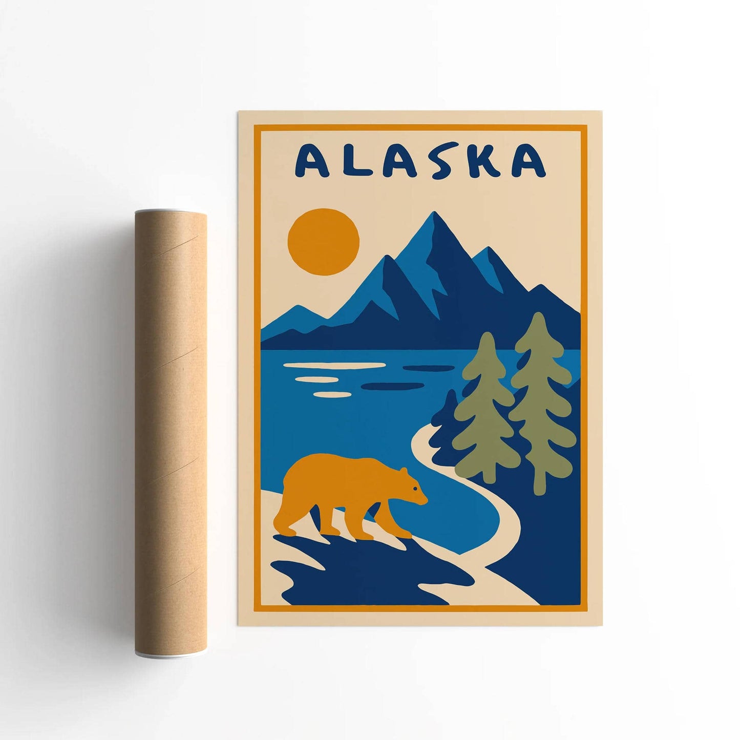 Alaska Landscape with Mountains and Bear Poster