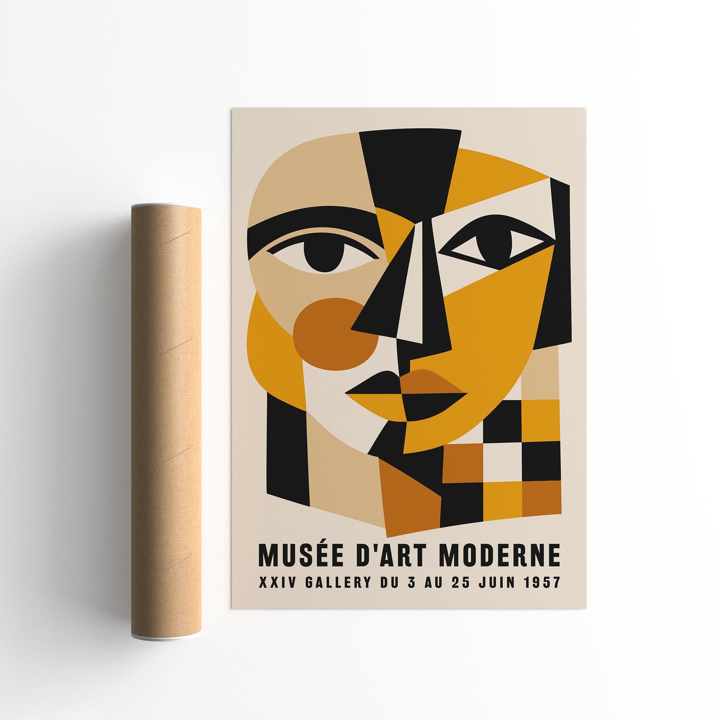 Mid-Century Modern Cubism Art Print – 1957 Exhibition Poster