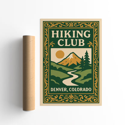 Hiking Club Denver Colorado Green Poster