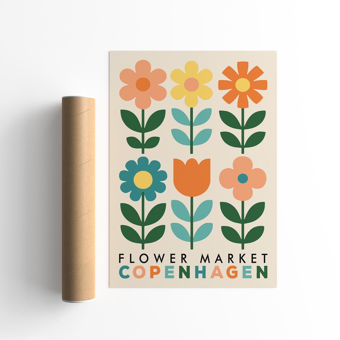 Copenhagen Flower Market Poster - Retro Botanical Wall Art