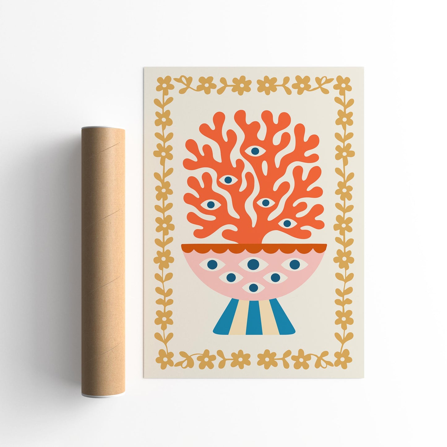 Abstract Floral Vase with Eyes Poster