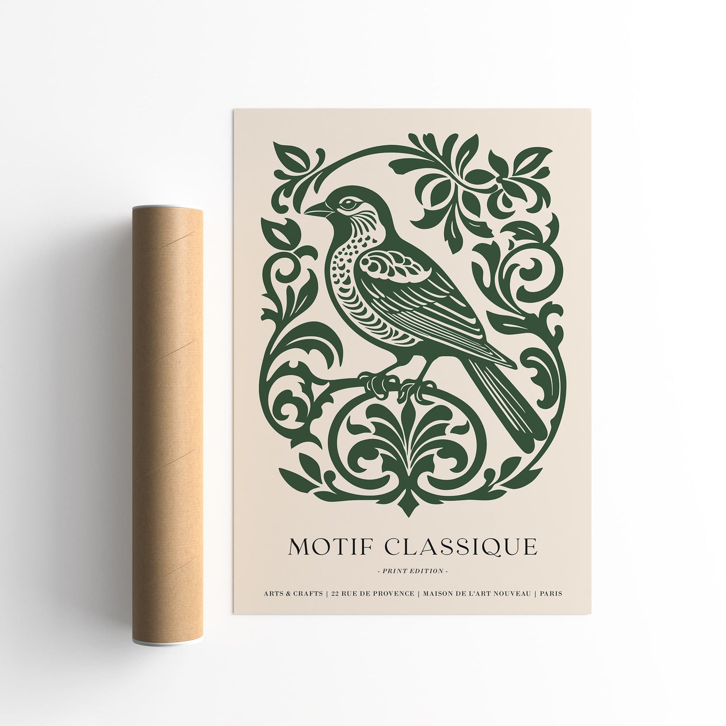 Green Bird Poster - Classic Elegant Wall Art Print