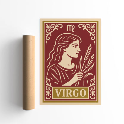 Virgo Horoscope Sign Poster in Rococo Vintage Style