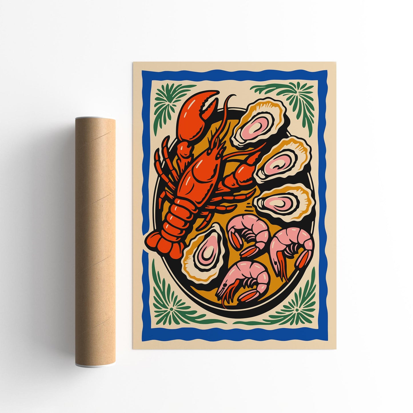 Colorful Retro Seafood Plate Poster - Seafood Lovers Gift