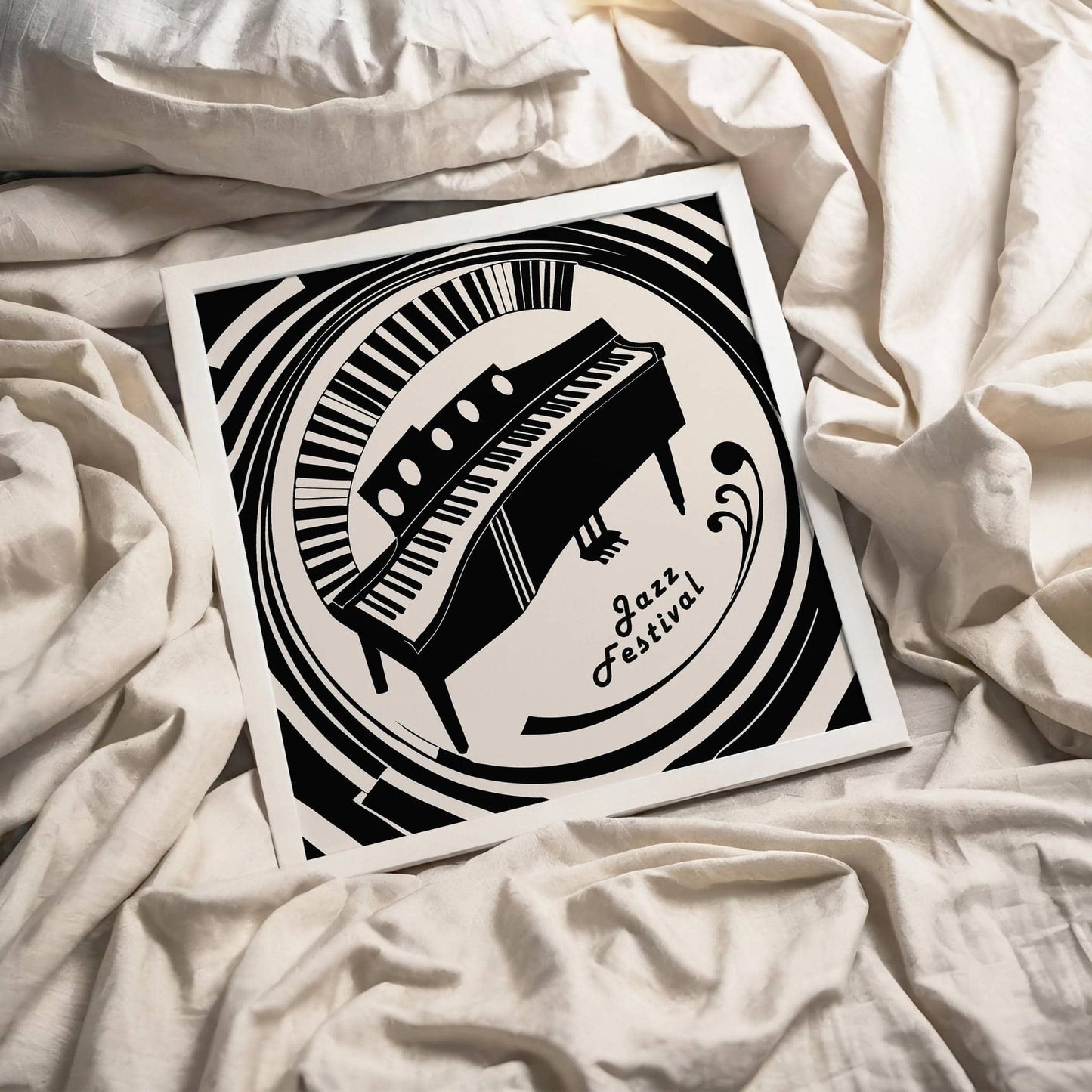 Jazz Piano Wall Art – Black & White Square Print