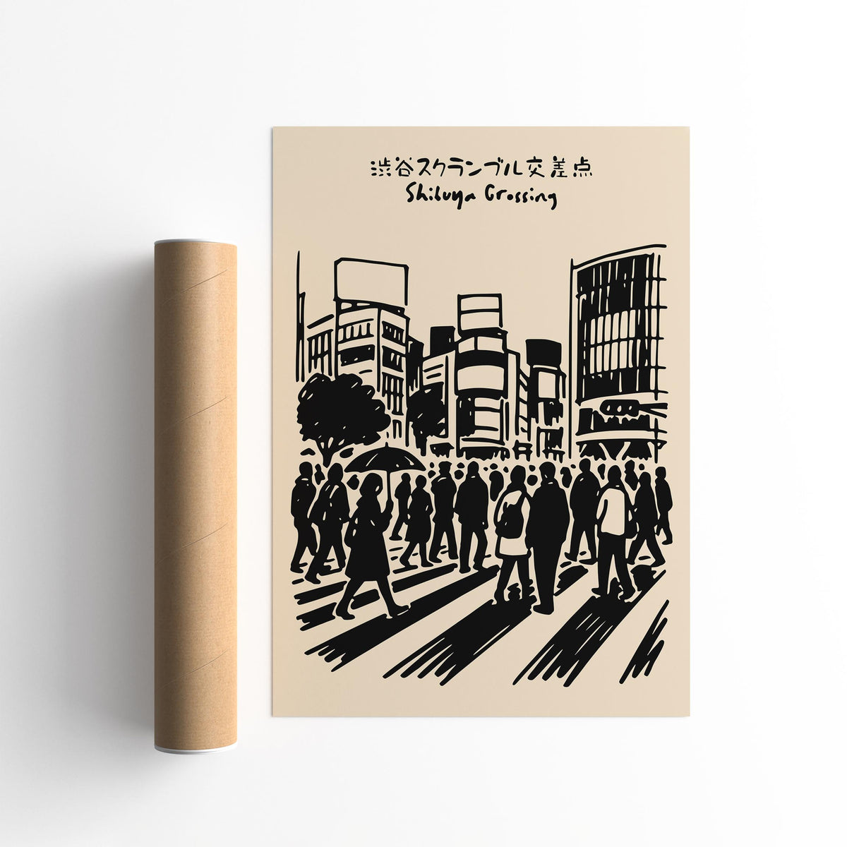 Shibuya Crossing Tokyo Black Ink Art Poster