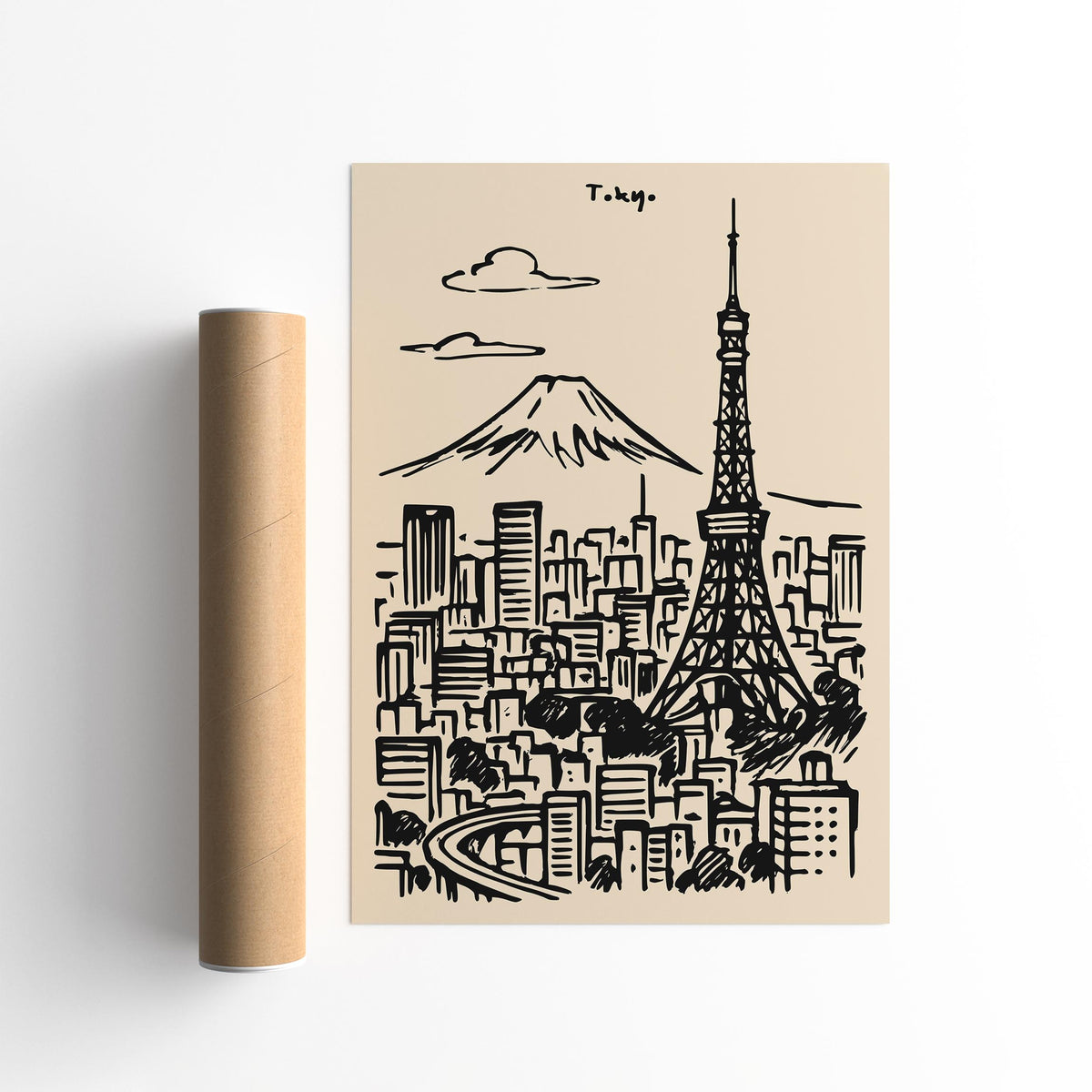 Tokyo Japan Black Ink Travel Poster