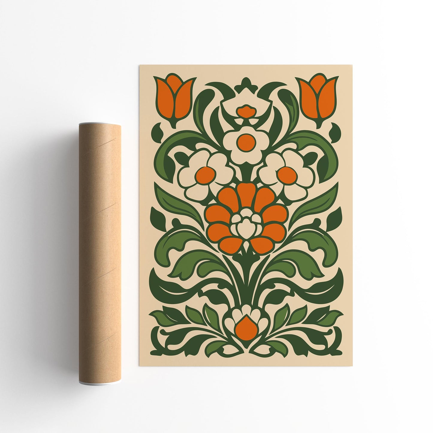 Folk Retro Flowers Print