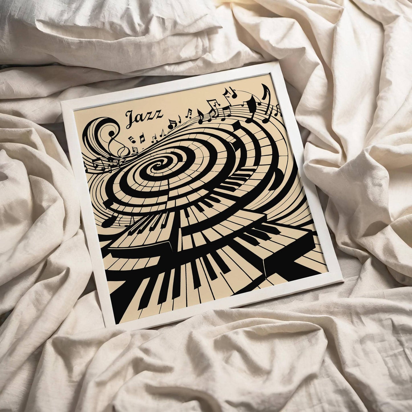 Abstract Piano Wall Art – Jazz Swirl Square Print