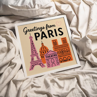 Greetings from Paris Square Art Print
