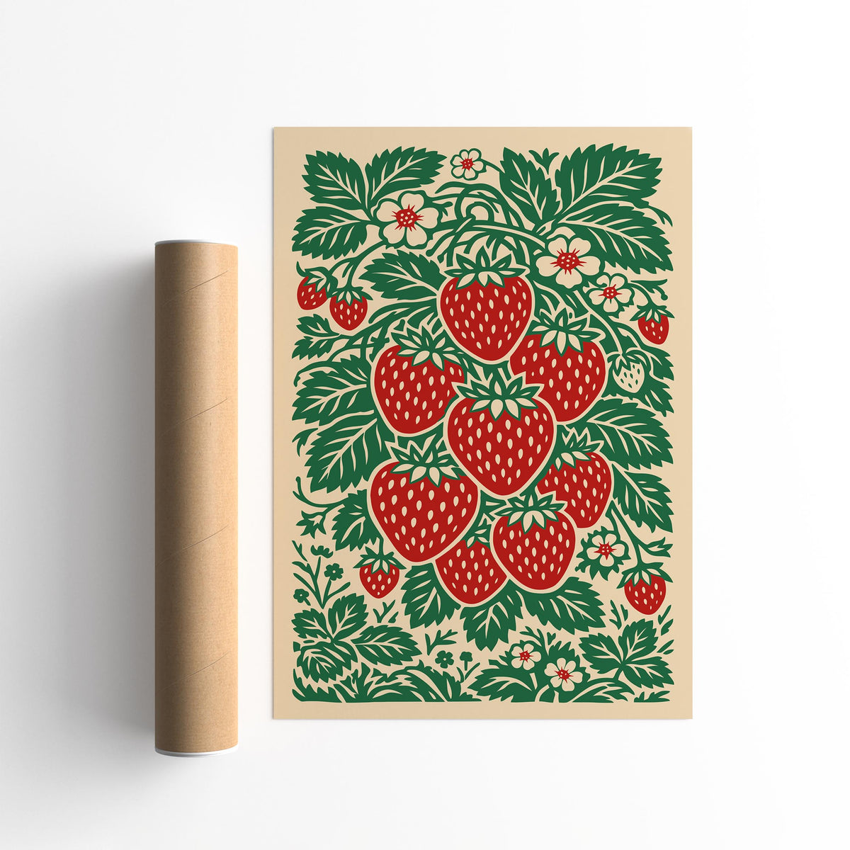 Linocut Style Strawberry Poster