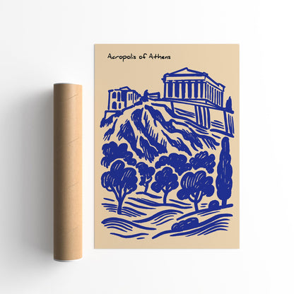 Acropolis Athens Poster - Blue Greece Travel Wall Art