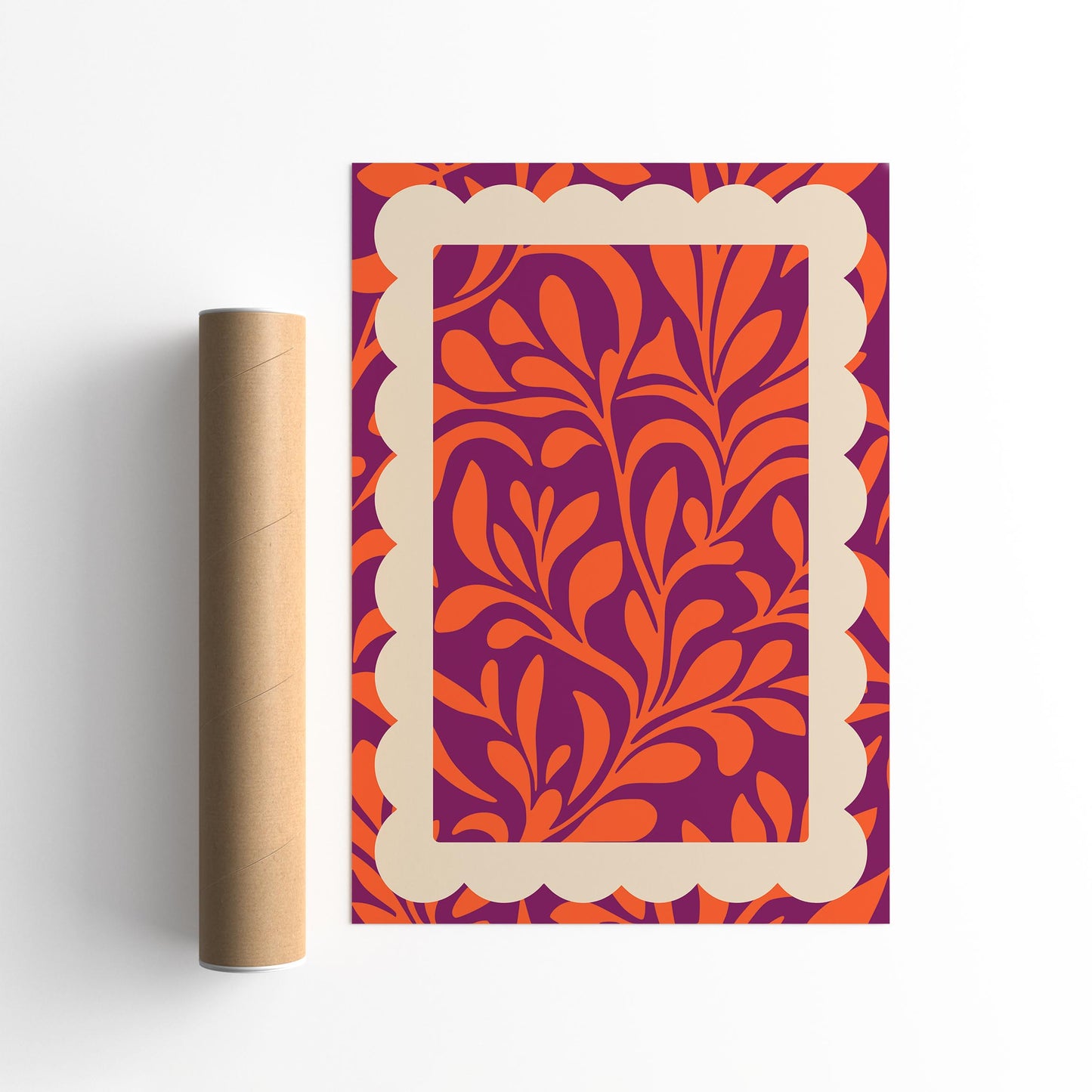 Bold Botanical Leaf Poster - Purple Orange Abstract Wall Art