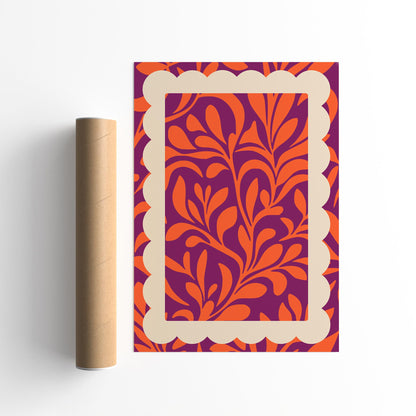 Bold Botanical Leaf Poster - Purple Orange Abstract Wall Art