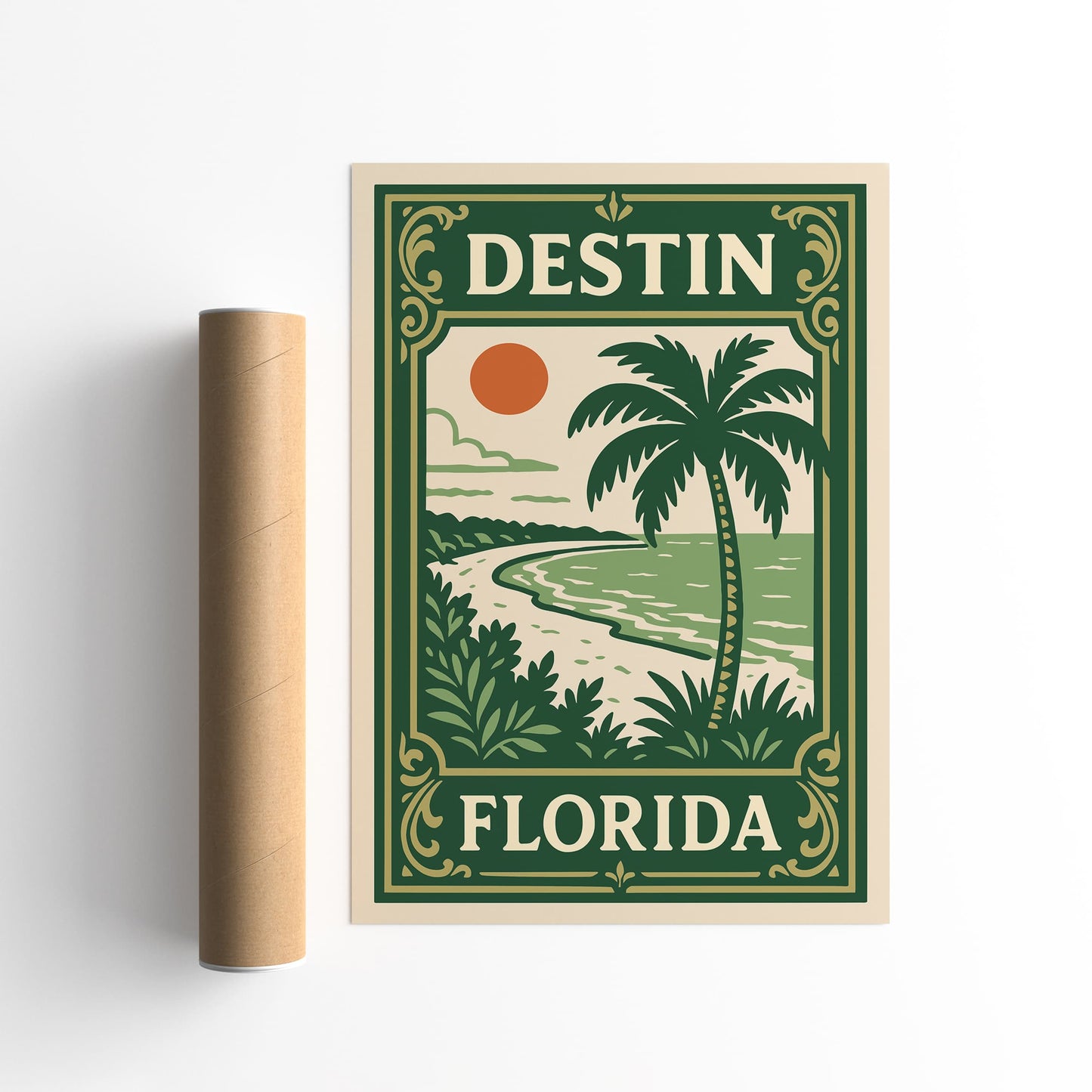 Destin Florida Beach Landscape Poster – Green Tones