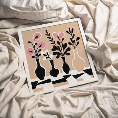 Beige Modern Flowers Art Print