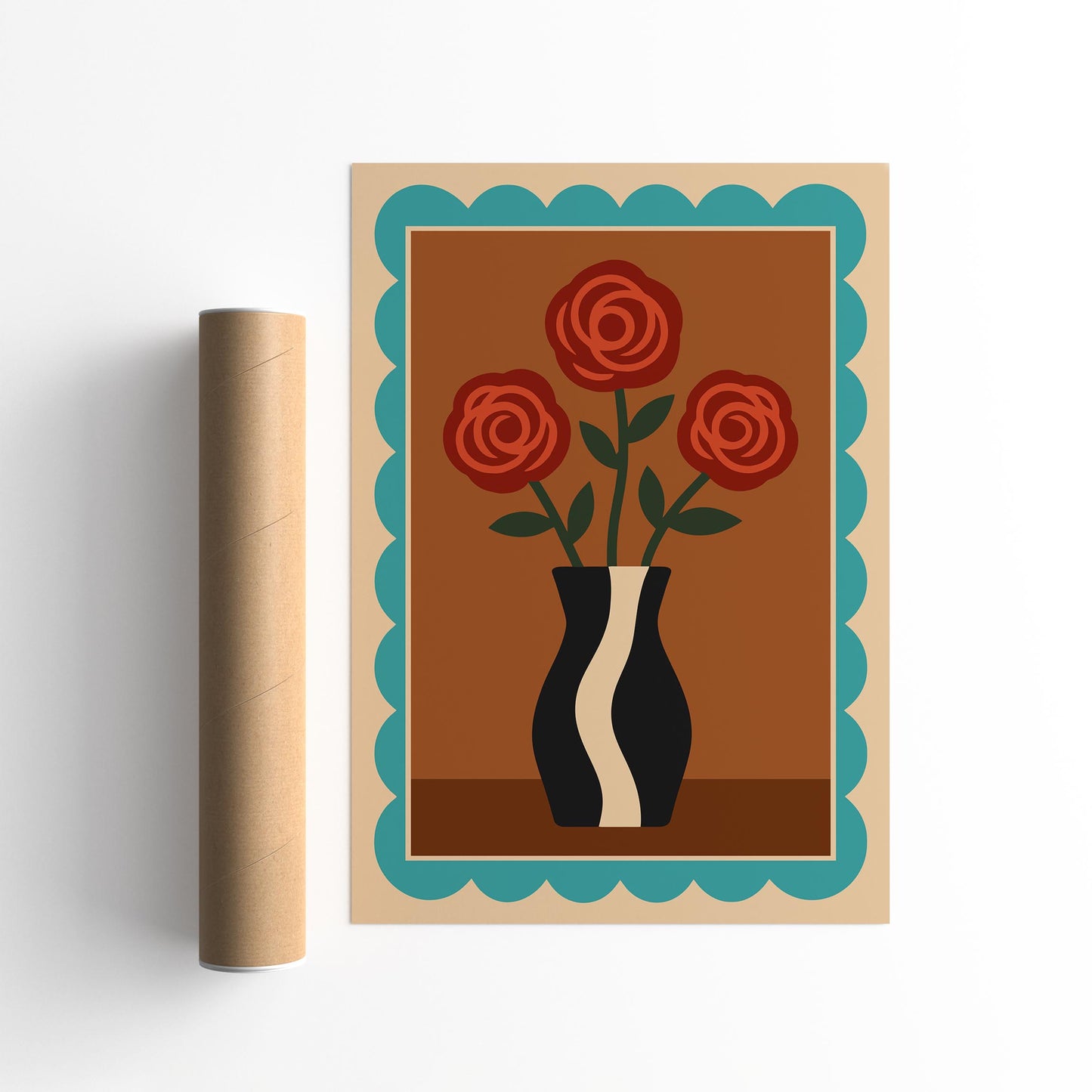 Retro Red Roses in Vase Poster - Vintage Wall Art