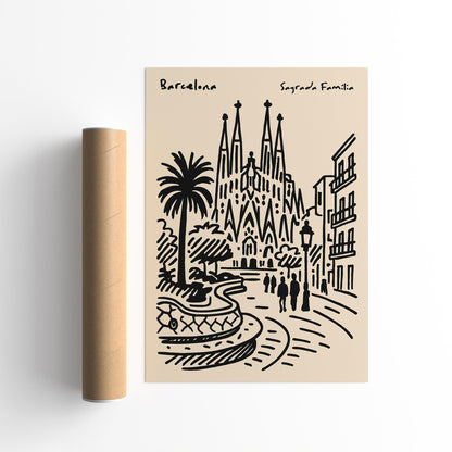 Barcelona Sagrada Familia Poster - Travel Wall Art Print
