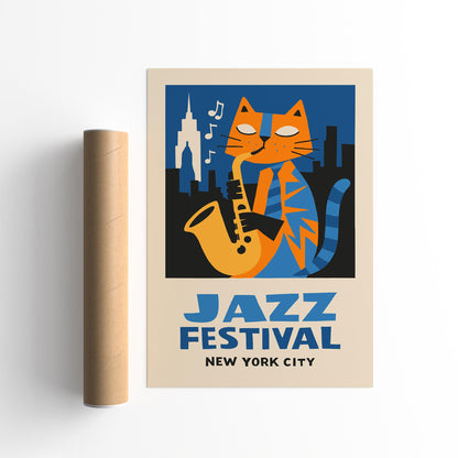 NYC Jazz Festival Cat Jazzman Art Poster