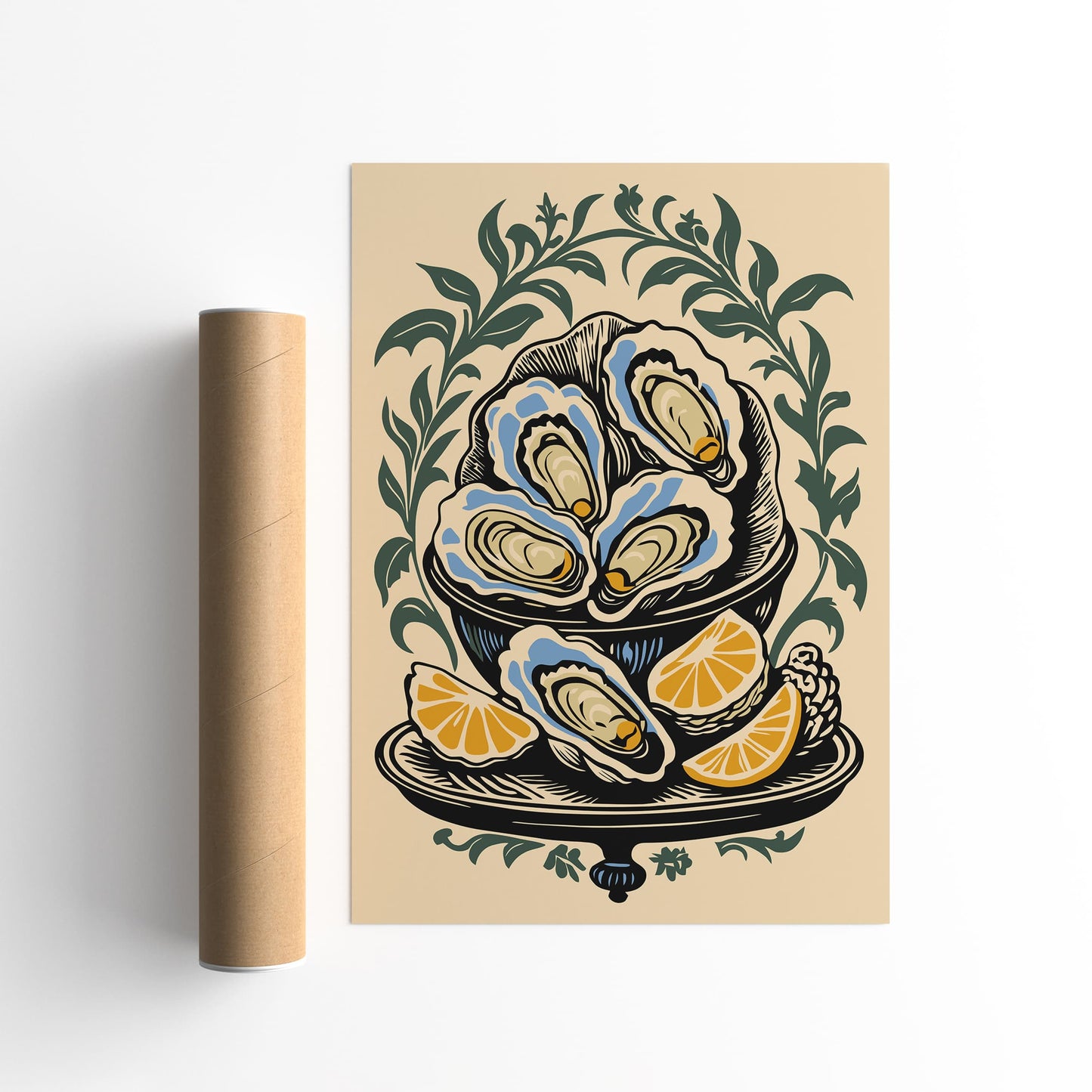 Victorian Oysters Plate Poster Kitchen Wall Decor