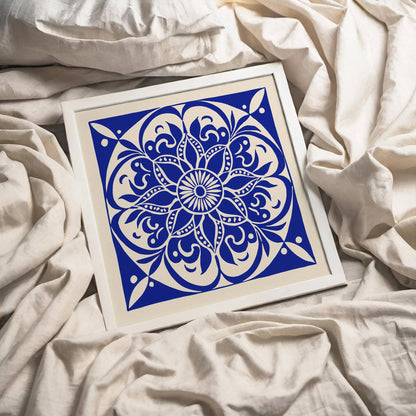 Mandala Flower Wall Art – Blue Boho Square Print