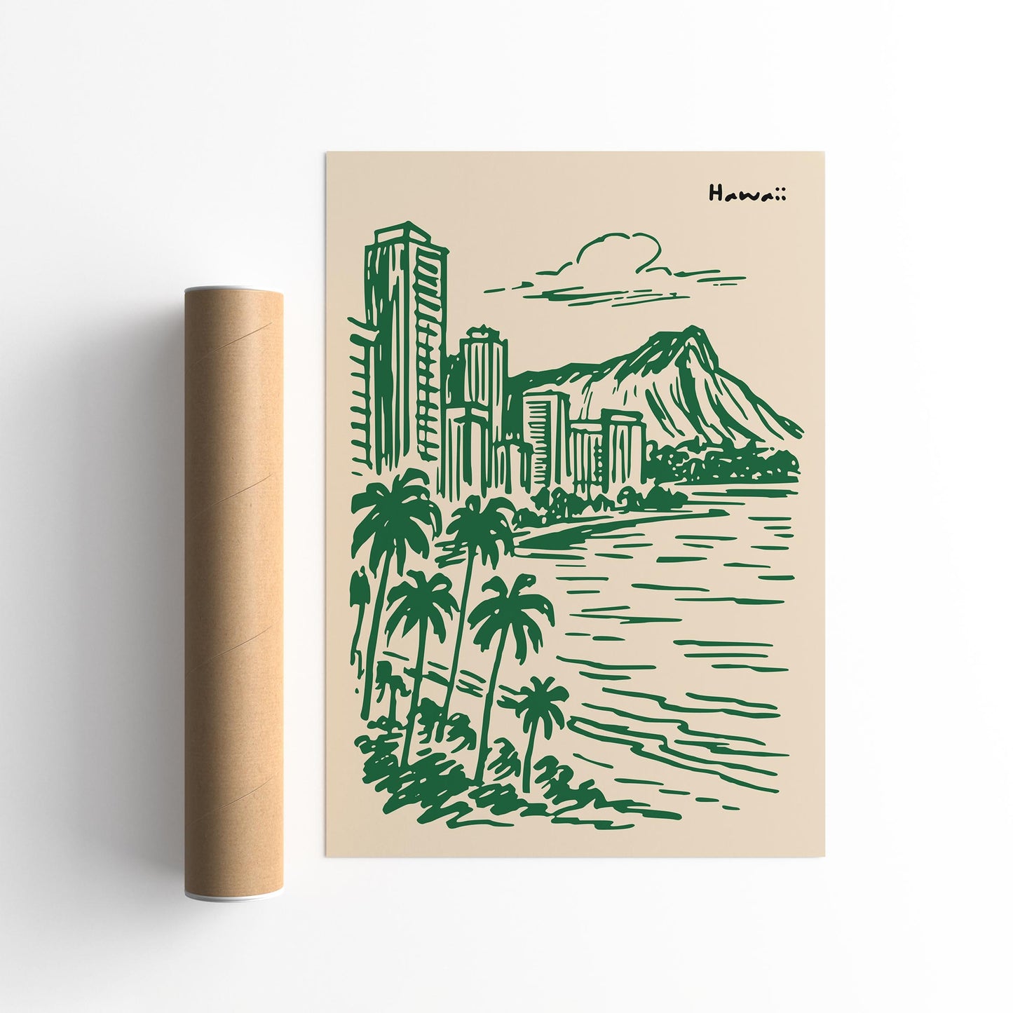 Hawaii Travel Poster - Handdrawn Style Wall Art