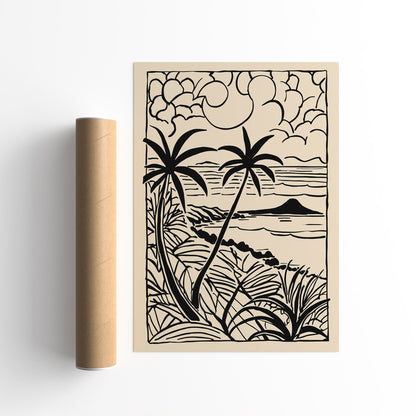Black Ink Minimalist Tropical Landscape Poster