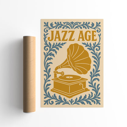Jazz Age Music Poster, Vintage Gramophone Wall Art