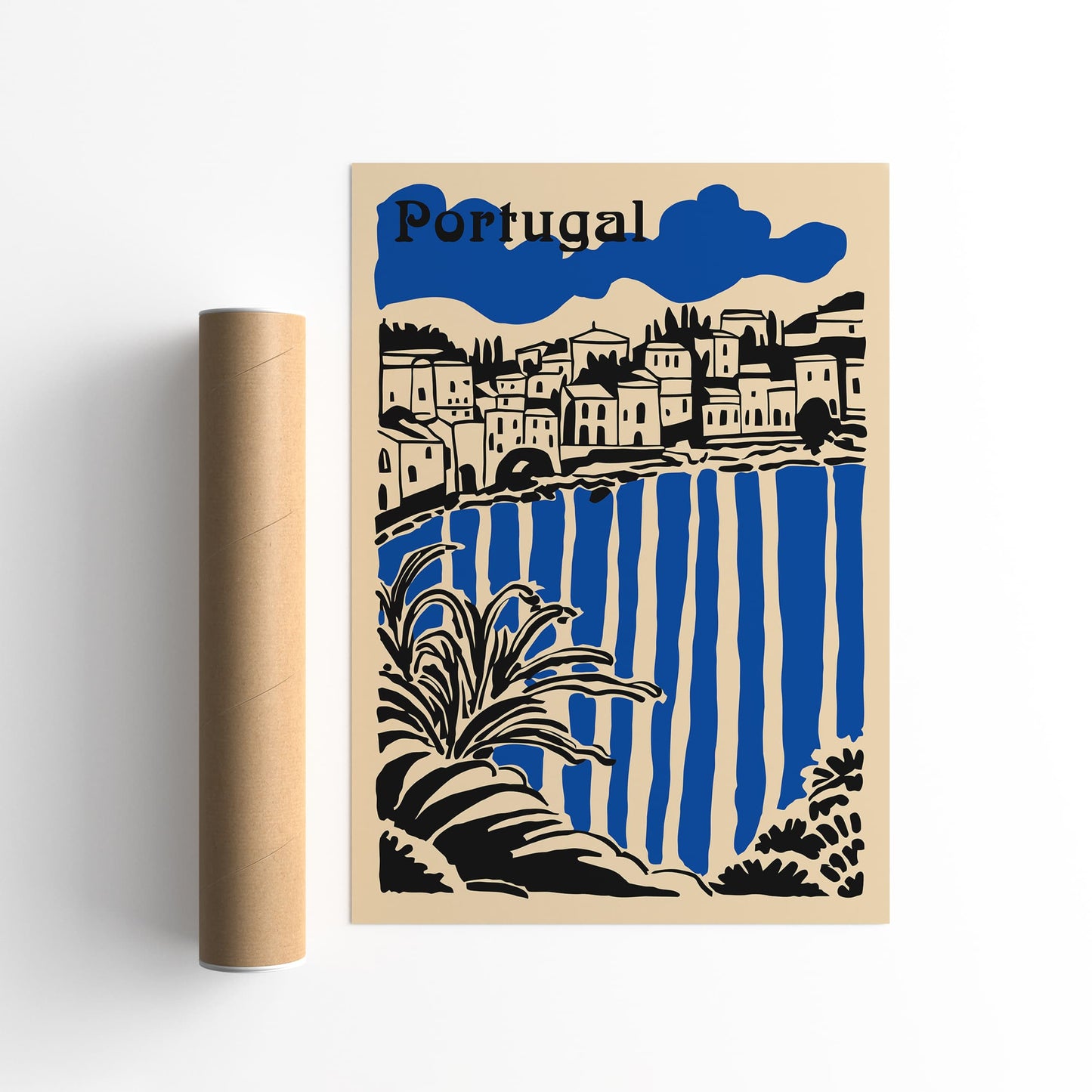 Portugal Cityscape Poster - Blue Travel Wall Art Print