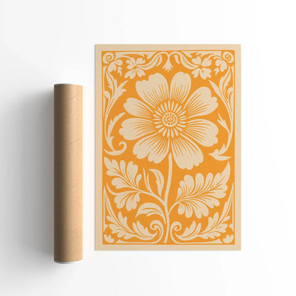 Yellow Rococo Floral Botanical Art Print Poster
