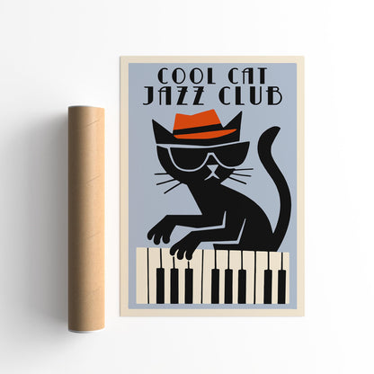 Cool Cat Jazz Club Retro Art Poster