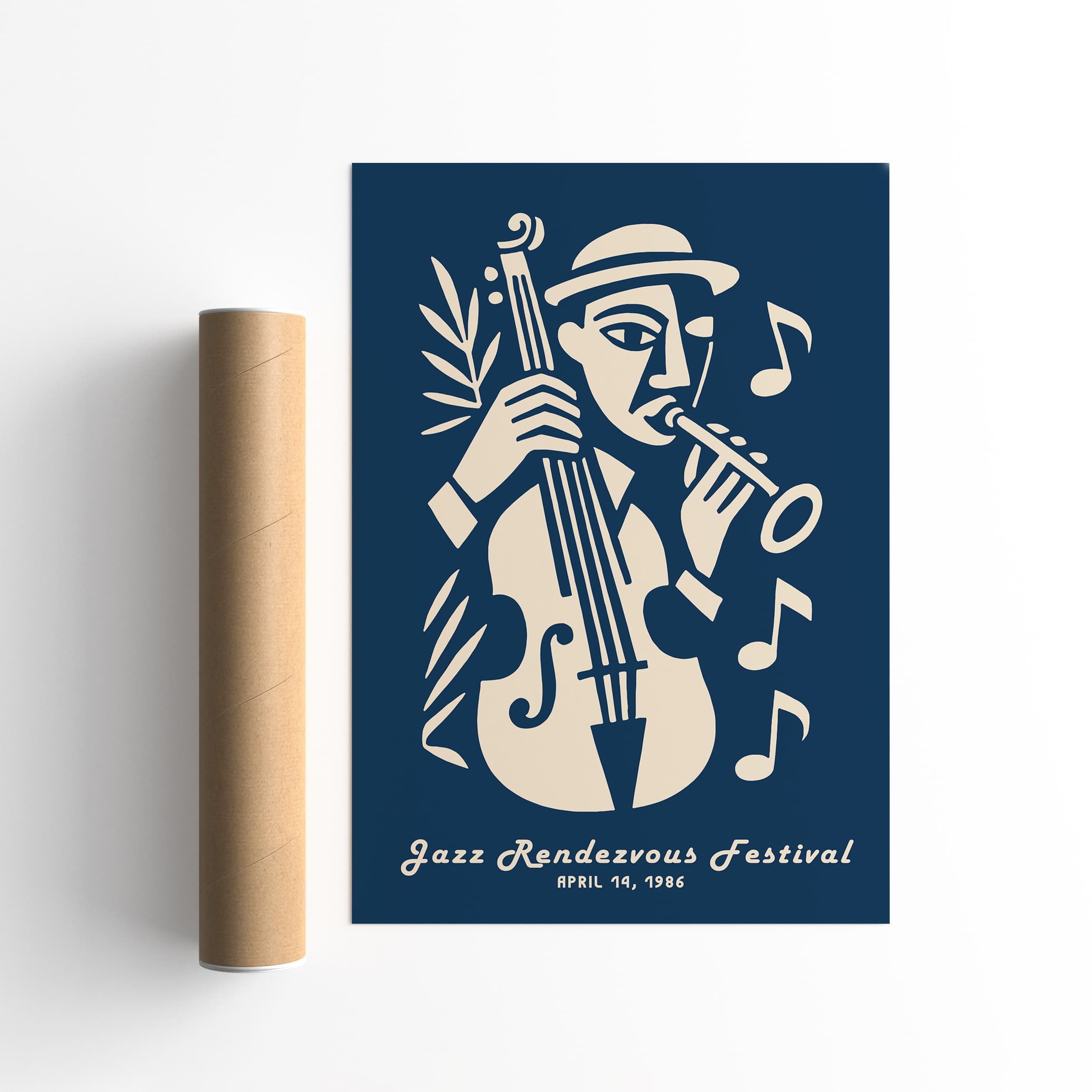 Navy Blue Jazz Music Poster - Jazz Festival Retro Art Print