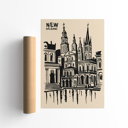 Black Ink New Orleans Architecture Art Print