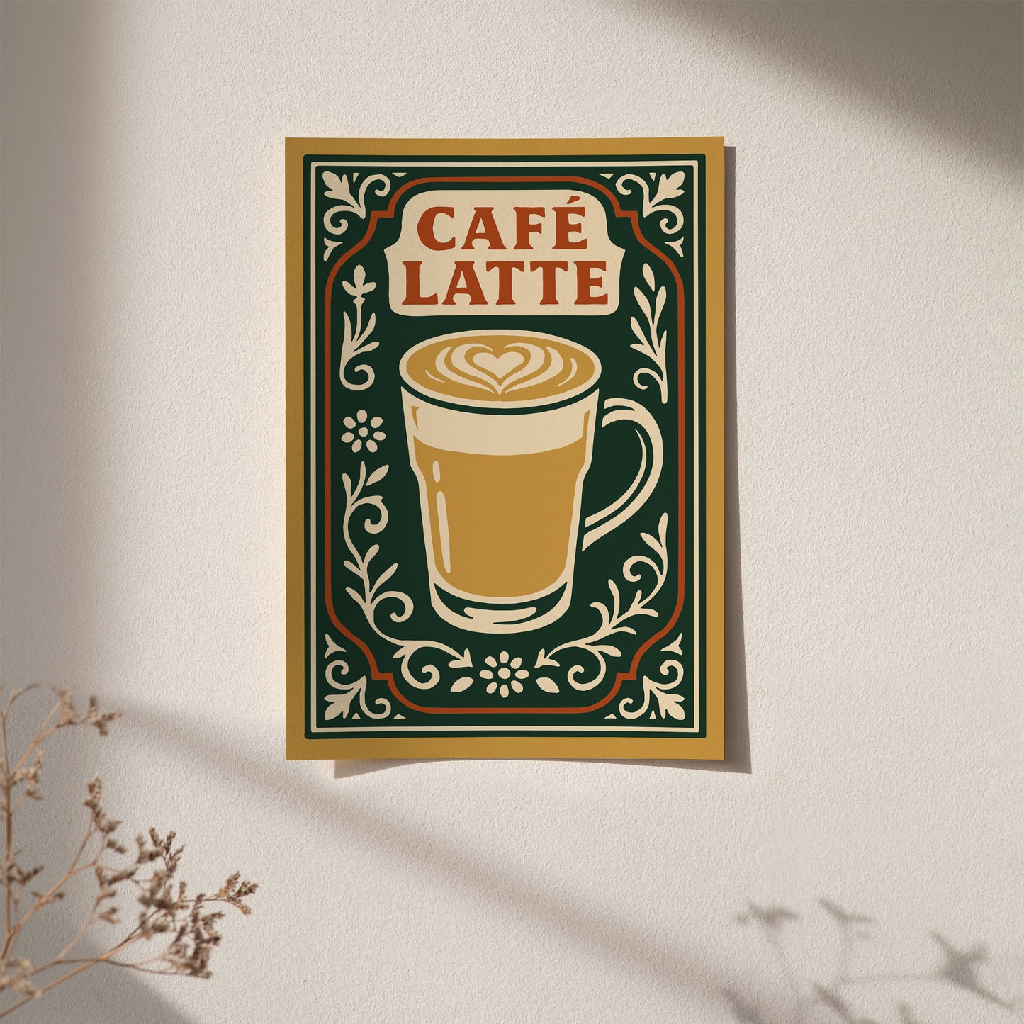Cafe Latte Poster - Cafe Wall Decor in Rococo Elegant Style